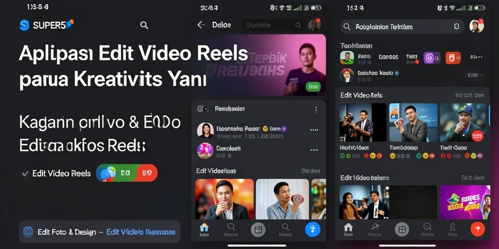 Antarmuka aplikasi SUPER5 menampilkan berbagai fungsi untuk Edit Video Reels.